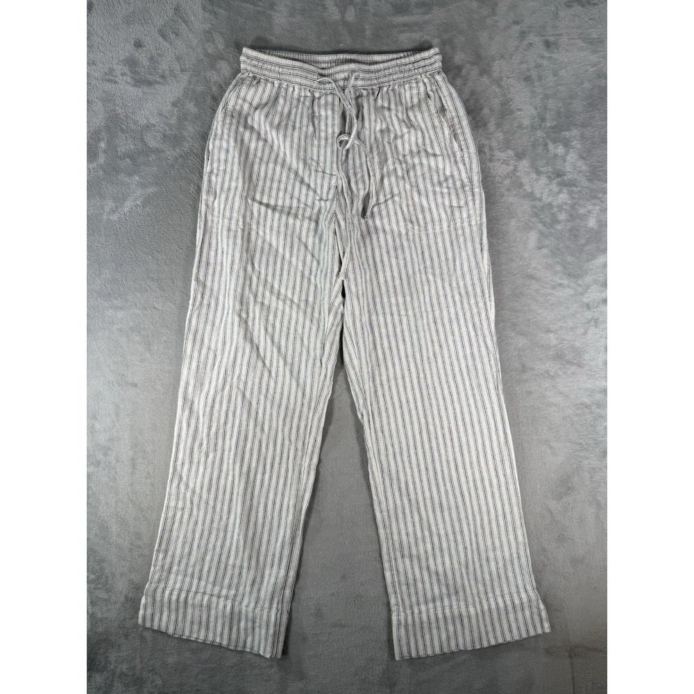Banana Republic Pants Womens XS White Striped Linen Blend Straight High Rise NWT
